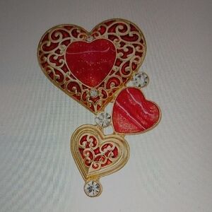 Napier Gold and Red Heart Brooch